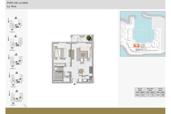 Апартаменты La Rive с 1 спальнями на берегу моря в Port de La Mer | Jumeirah